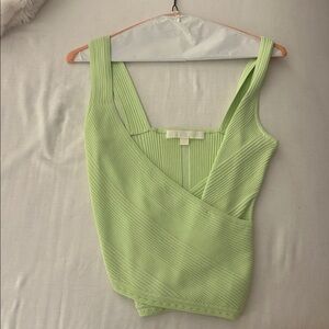 Jonathan Simkhai Light Green Ribbed Wrap-Front Tank